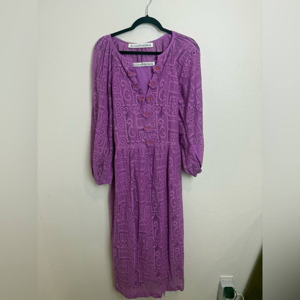Alix of Bohemia Celeste Fig Crochet Lace Maxi Dress Orchid Small NWT - Picture 2 of 8